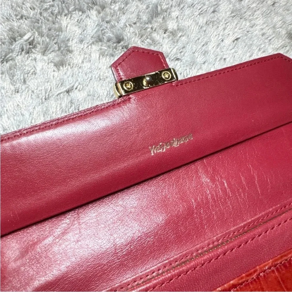 Yves Saint Laurent Red Embossed Leather Wallet - Picture 11 of 13